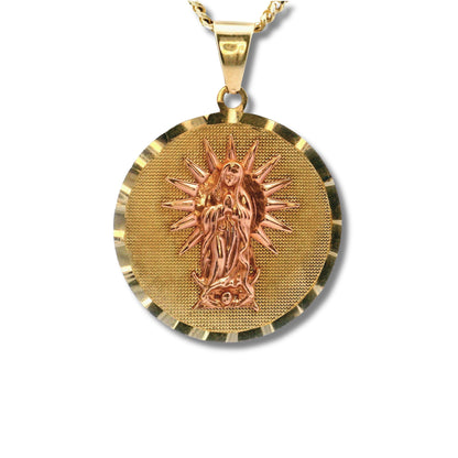 Colgante "Nuestra Señora de Guadalupe" de oro amarillo y rosa de 14 quilates