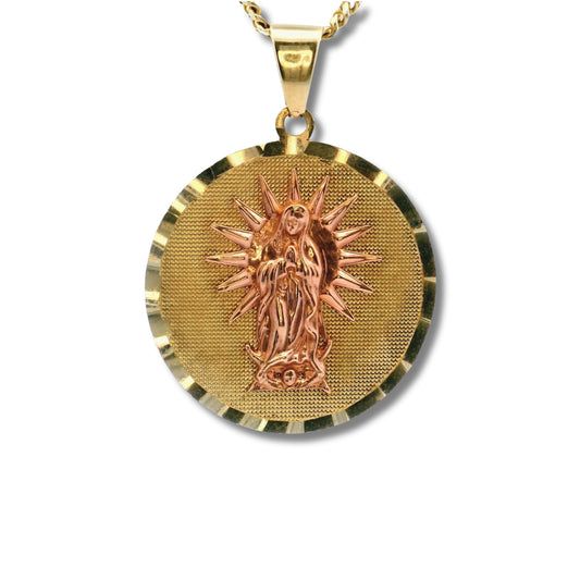 Pendentif « Nuestra Señora de Guadalupe » en or jaune et rose 14 carats