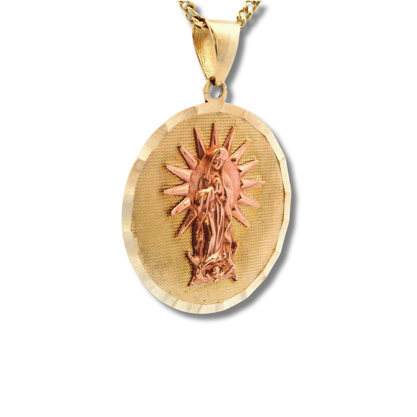 Colgante "Nuestra Señora de Guadalupe" de oro amarillo y rosa de 14 quilates