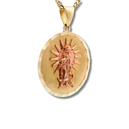 Colgante "Nuestra Señora de Guadalupe" de oro amarillo y rosa de 14 quilates
