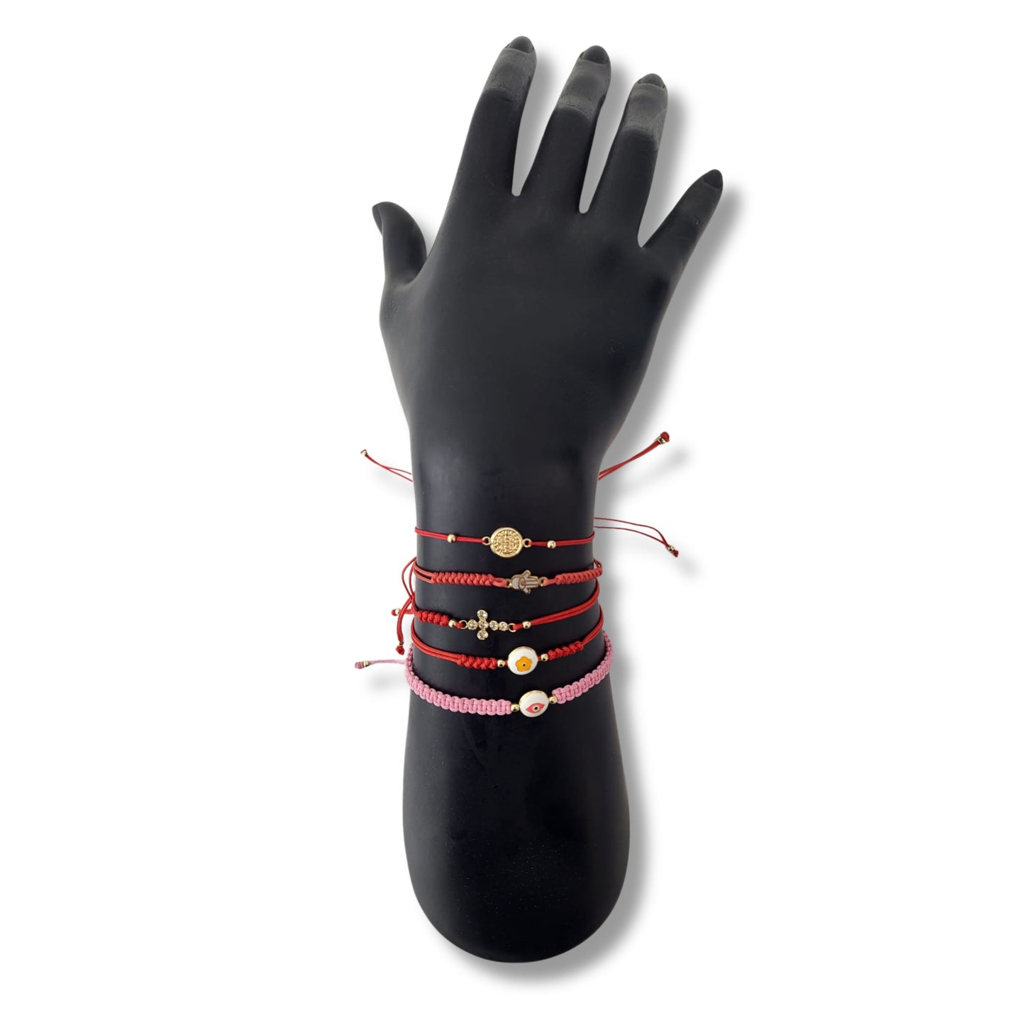 14K Yellow Gold Adjustable Red String Bracelet with Hamsa Hand Charm