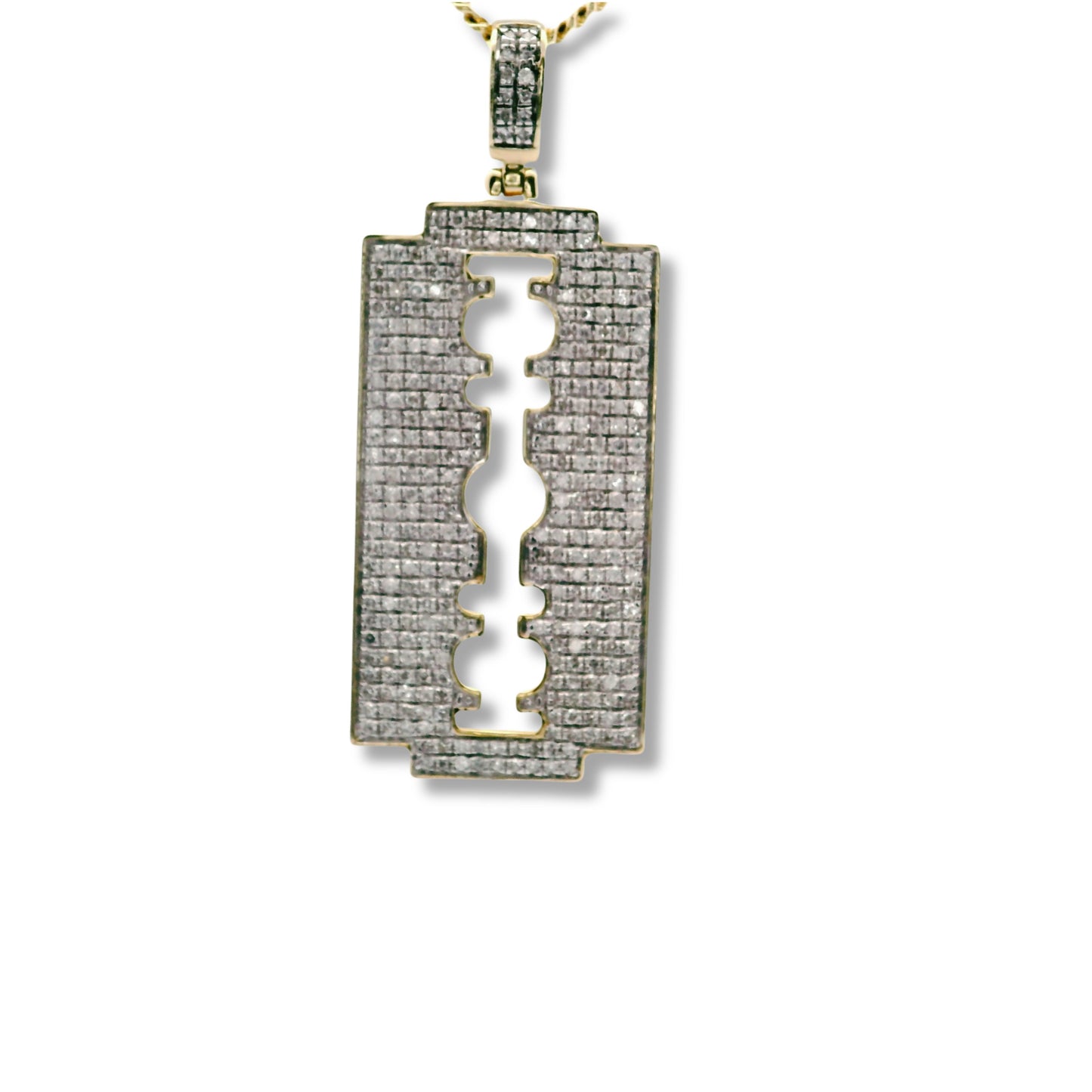 Pendentif lame de rasoir en or jaune 10 carats et diamants blancs