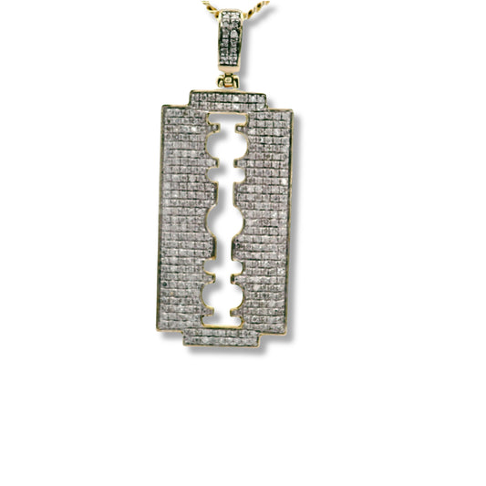 Pendentif lame de rasoir en or jaune 10 carats et diamants blancs