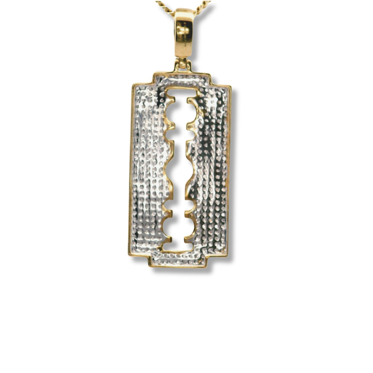 Pendentif lame de rasoir en or jaune 10 carats et diamants blancs