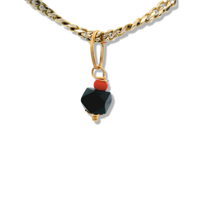 14K Yellow Gold Red Bead Accent Azabache Charm