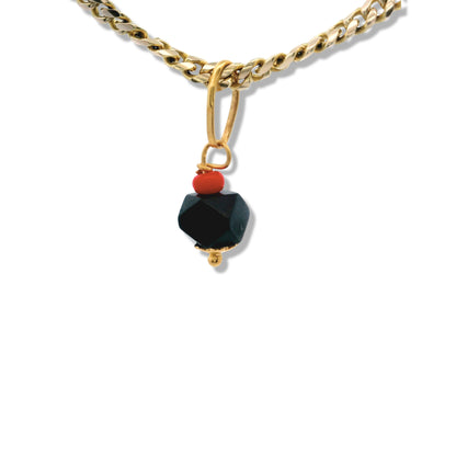 14K Yellow Gold Red Bead Accent Azabache Charm
