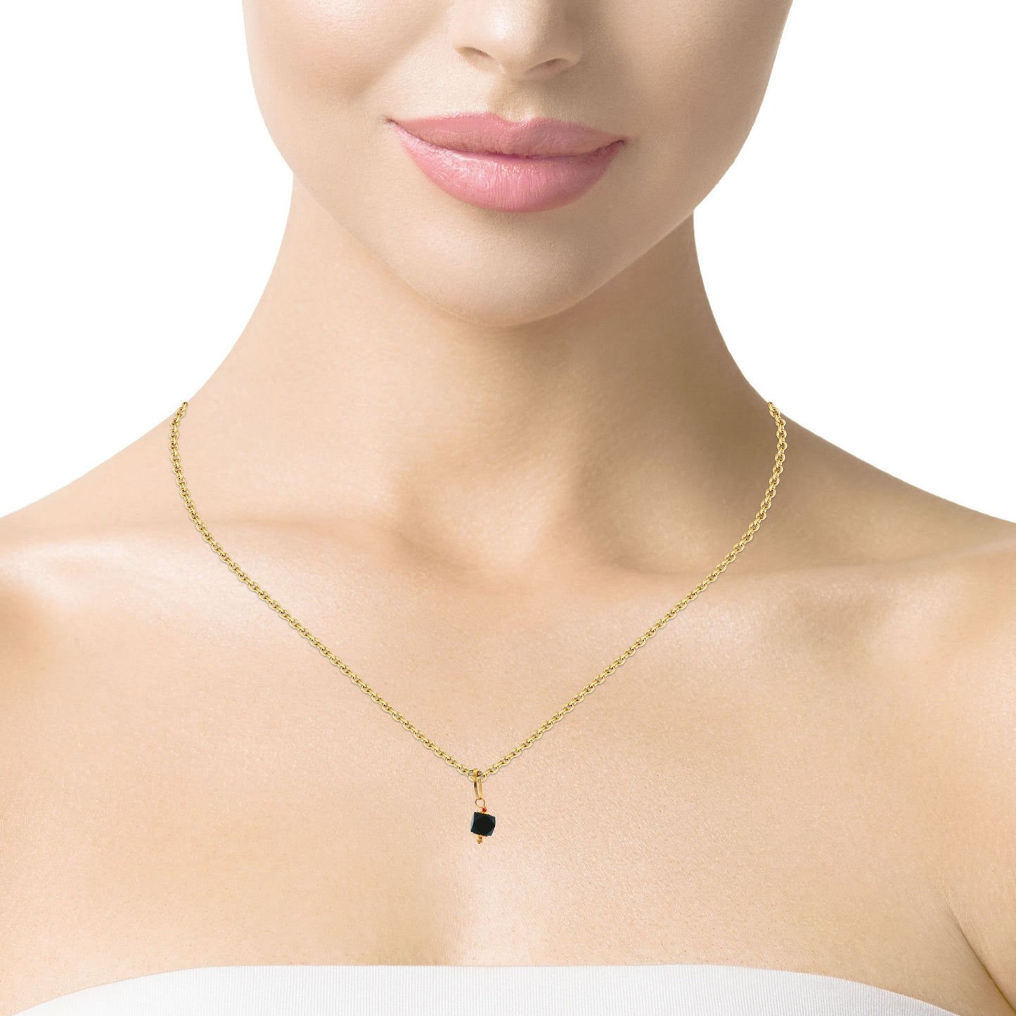 14K Yellow Gold Red Bead Accent Azabache Charm