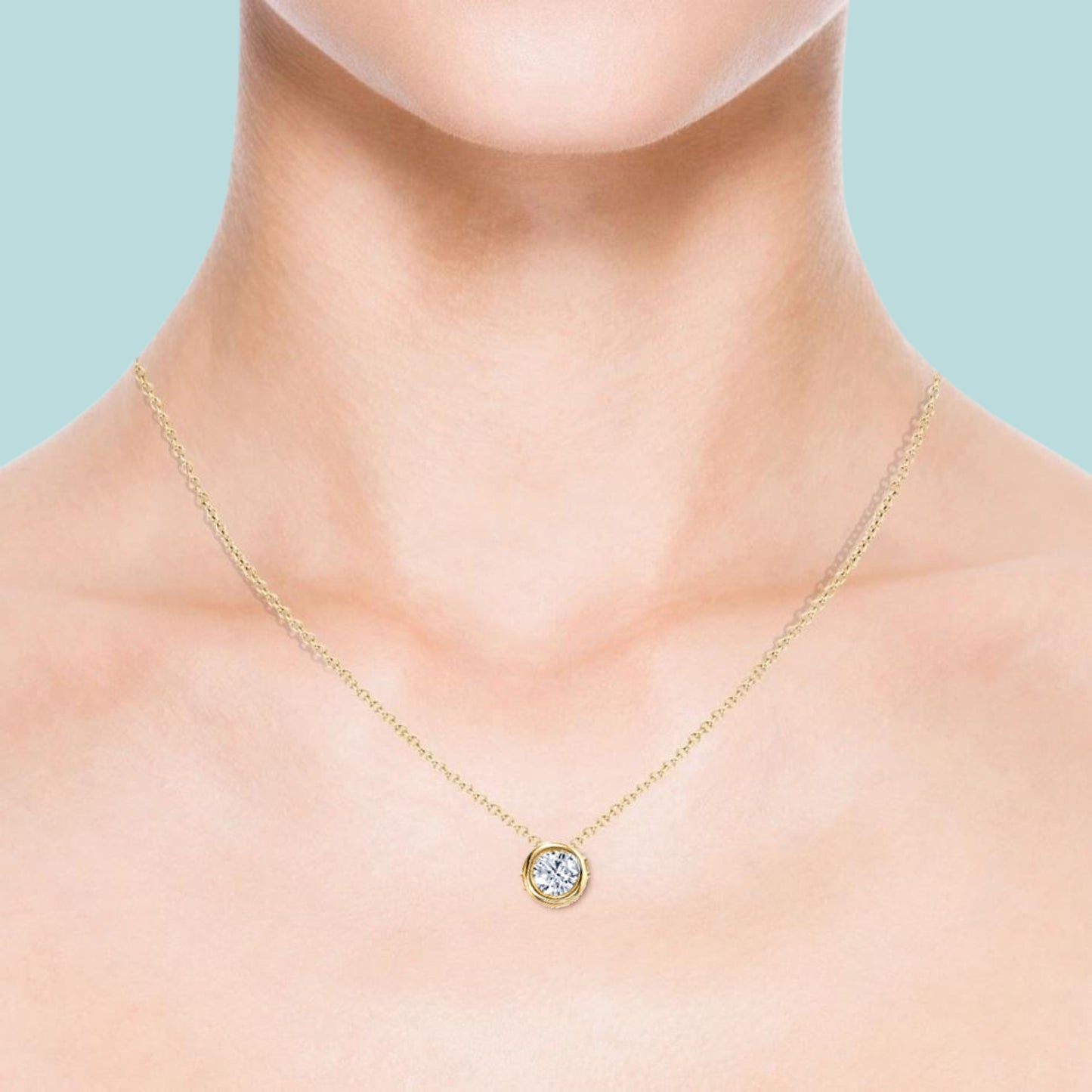 Collier solitaire en or jaune 14 carats avec diamant de 2,00 ct