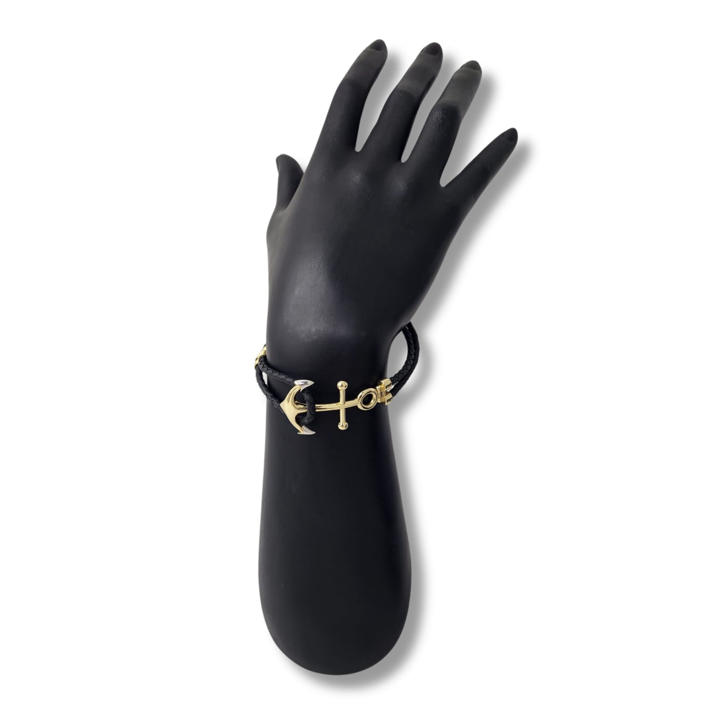14K Yellow Gold Adjustable Black String Anchor Bracelet