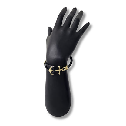 14K Yellow Gold Adjustable Black String Anchor Bracelet
