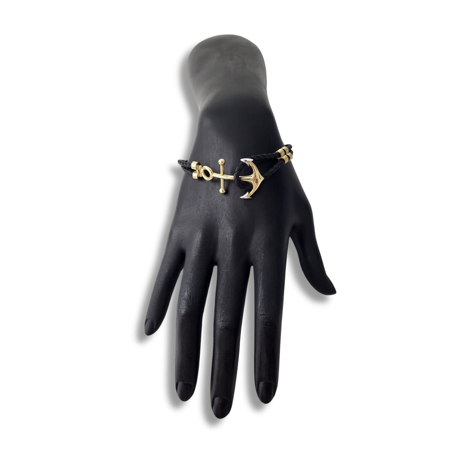 14K Yellow Gold Adjustable Black String Anchor Bracelet