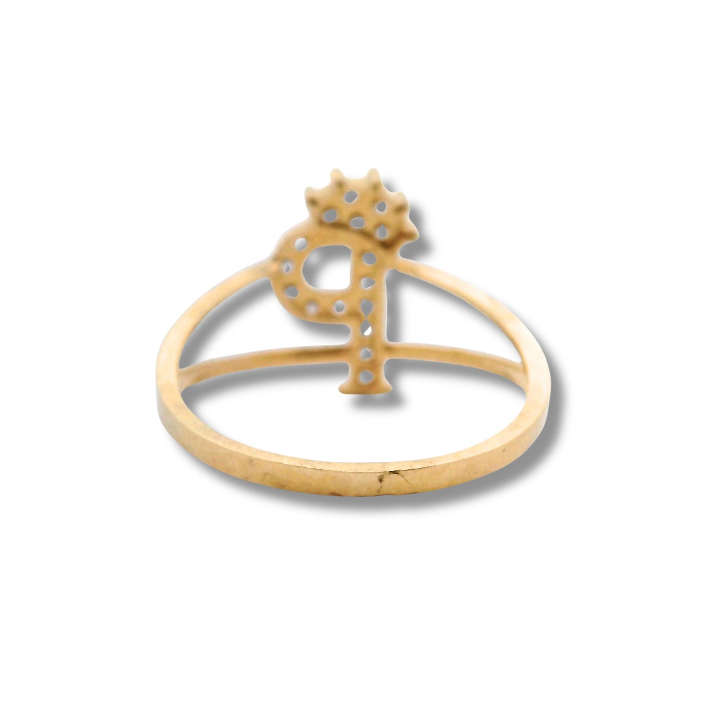 Bague en or jaune 14 carats avec initiale « P »