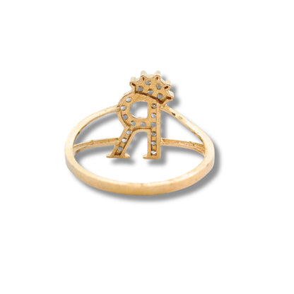 Bague en or jaune 14 carats avec initiale « R »