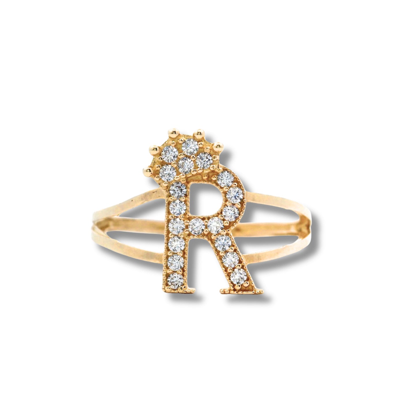 Bague en or jaune 14 carats avec initiale « R »