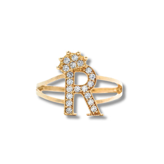 Anillo con inicial "R" en oro amarillo de 14 quilates
