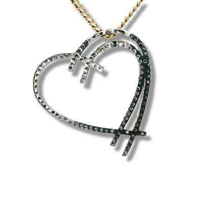 Pendentif coulissant en forme de cœur avec diamants en or blanc 14 carats