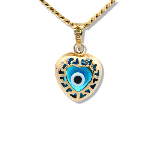 Charm petit cœur bleu « Mal de Ojo » en or jaune 10 carats