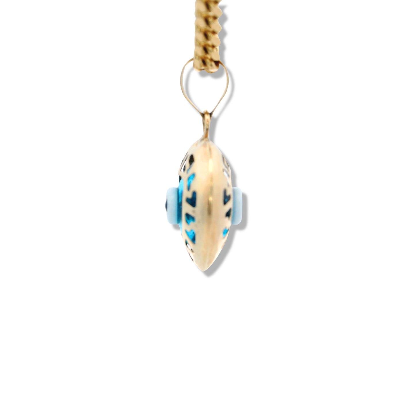 Charm petit cœur bleu « Mal de Ojo » en or jaune 10 carats