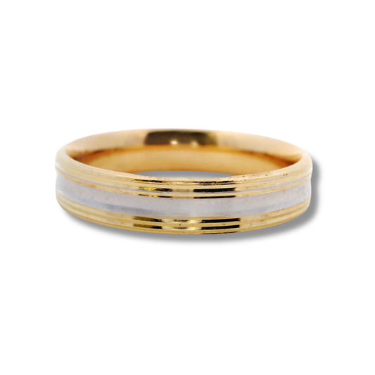 Alianza de boda de dos tonos en oro amarillo de 14 quilates