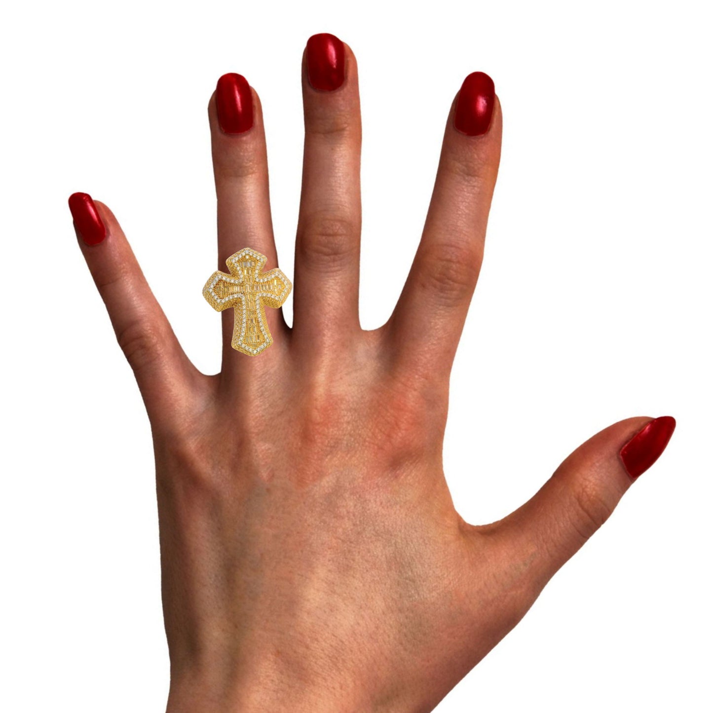 Bague croix en or jaune 14 carats