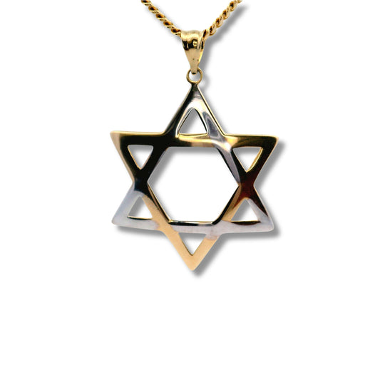 Pendentif étoile de David bicolore en or jaune 14 carats