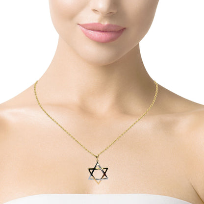 Pendentif étoile de David bicolore en or jaune 14 carats