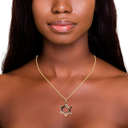 Pendentif étoile de David bicolore en or jaune 14 carats