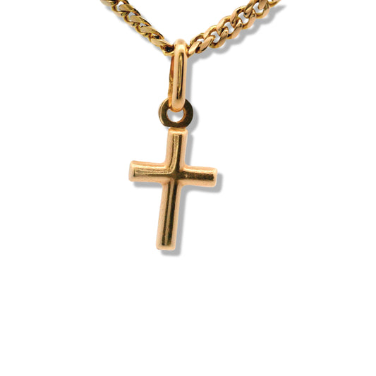Dije de cruz de bebé en miniatura de oro amarillo de 14 quilates