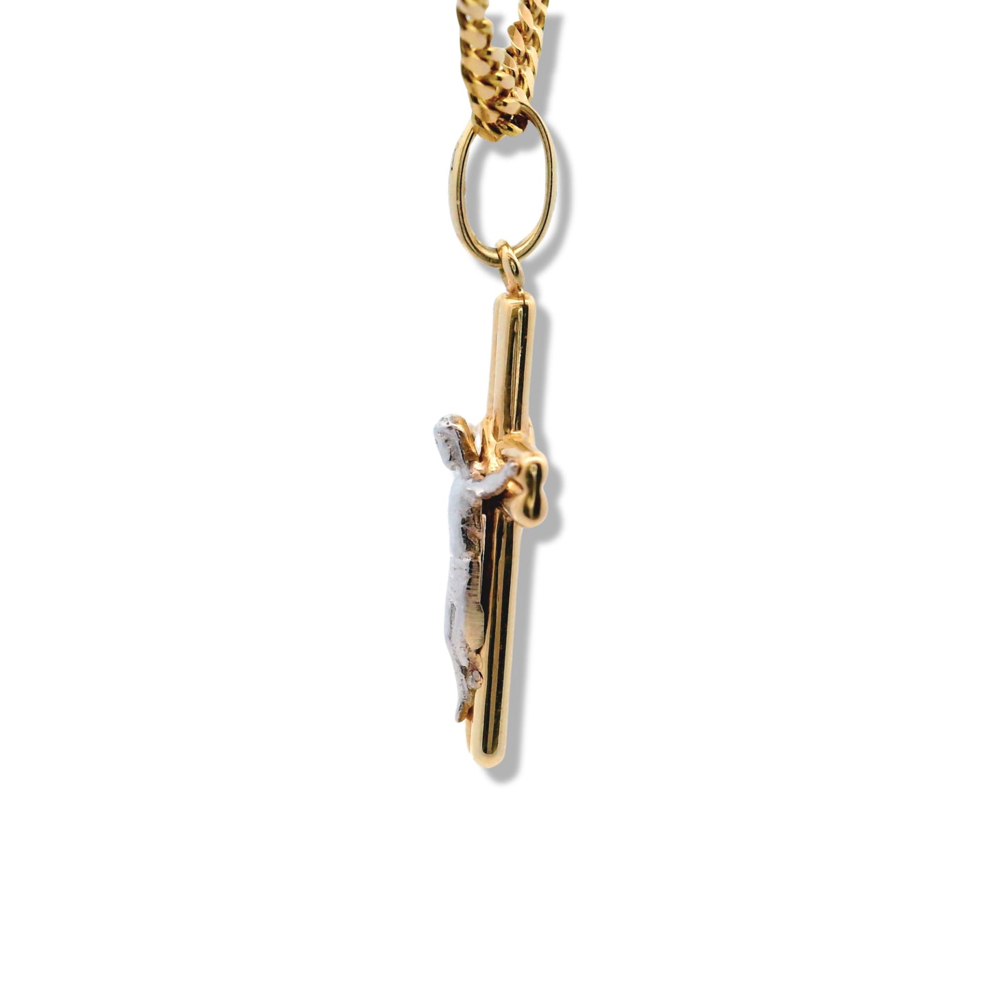 Breloque crucifix bicolore en or jaune 14 carats
