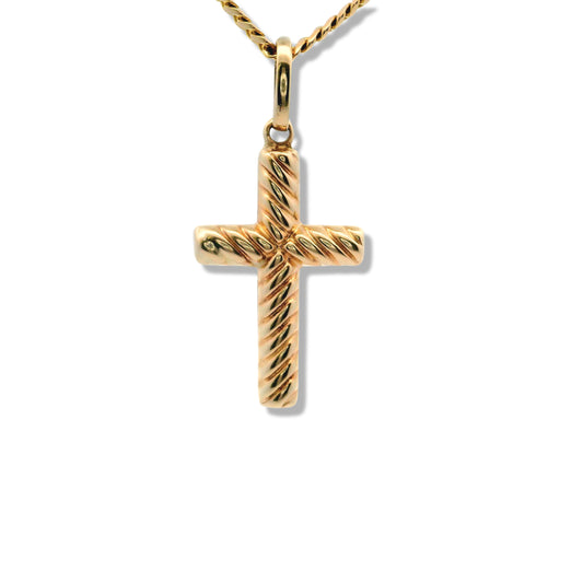 Breloque en or jaune 10 carats semi-solide en forme de croix torsadée