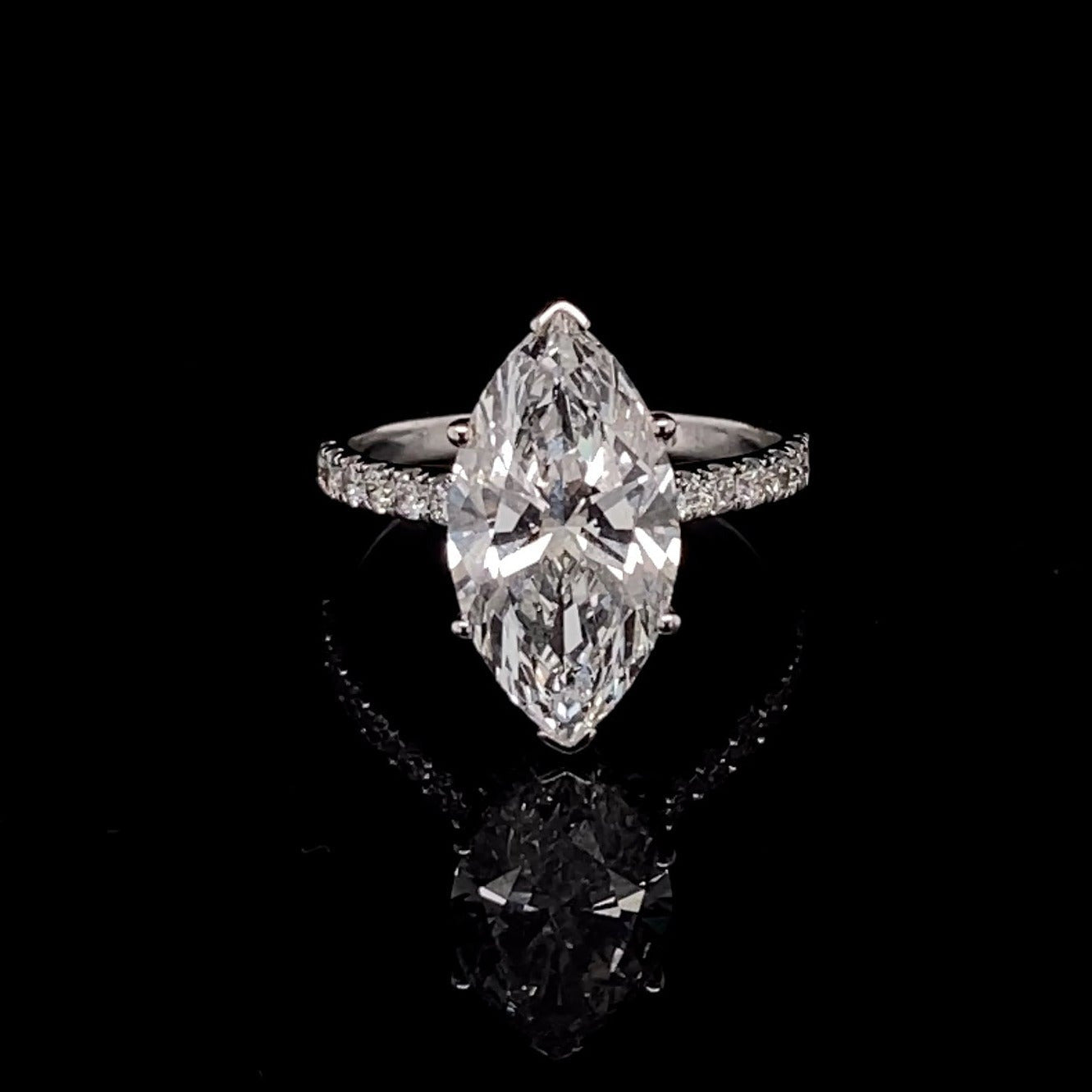 14KT White Gold Marquise-Cut Diamond Stone Engagement Ring 3 Carat