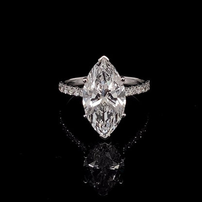 14KT White Gold Marquise-Cut Diamond Stone Engagement Ring 3 Carat