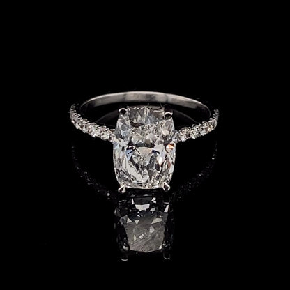 14KT White Gold Cushion-Cut Diamond Stone Engagement Ring