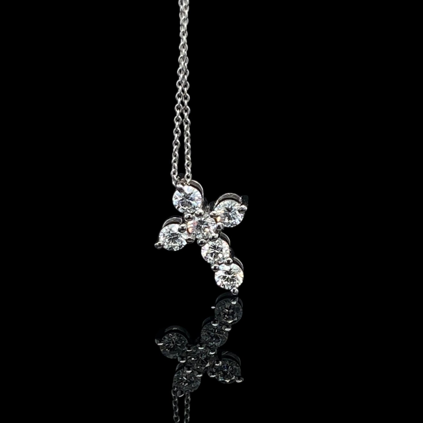 14KT White Gold w Diamonds 1 carat Cross Pendant