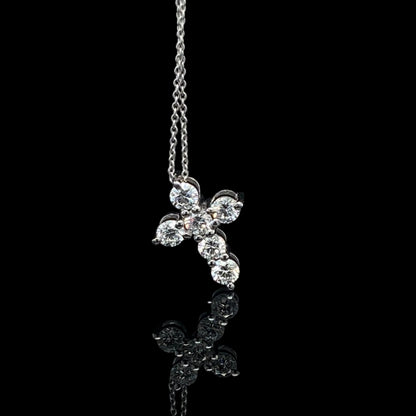 14KT White Gold w Diamonds 1 carat Cross Pendant