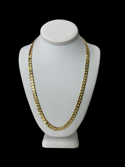 24" (8mm) sterling silver curb chain necklace dipped in 14k yellow gold on a white mannequin bust against a black background