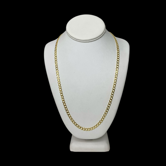 24" (5mm) Sterling silver curb chain necklace dipped in 14k yellow gold on a white mannequin bust against a black background
