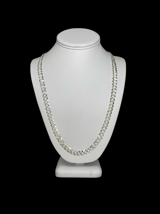 26" 8mm sterling Silver curb chain necklace on a white mannequin bust against a black background