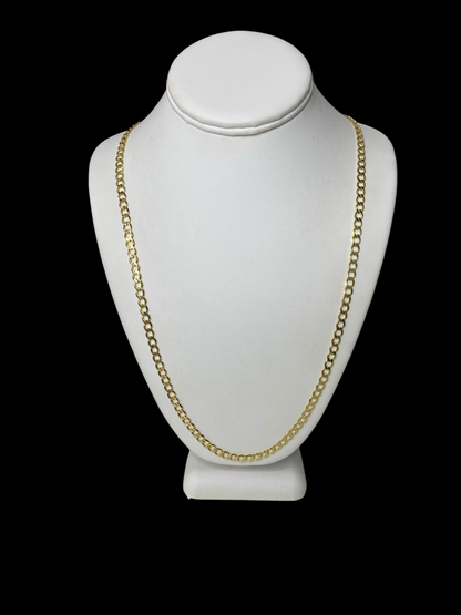 30" (5mm) Sterling silver curb chain necklace dipped in 14k yellow gold on a white bust against a black background