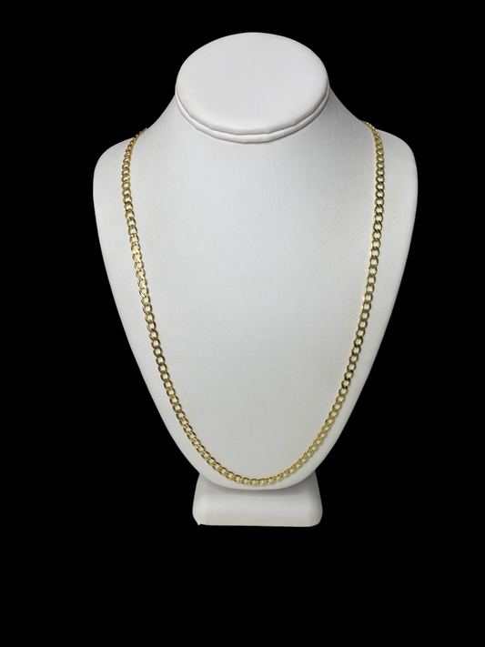 30" (5mm) Sterling silver curb chain necklace dipped in 14k yellow gold on a white bust against a black background