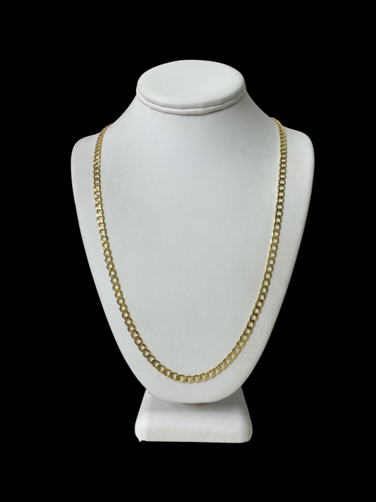 28" (5mm) sterling silver chain necklace dipped in 14k yellow gold on a white mannequin bust against a black background