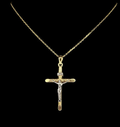 Dije de cruz de bebé en miniatura de oro amarillo de 14 quilates