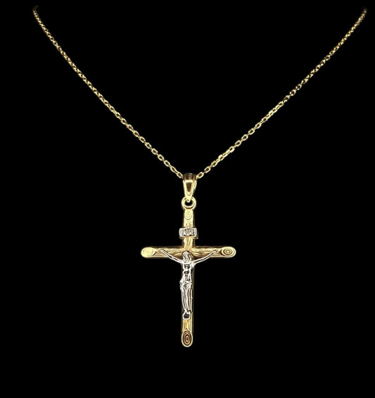 Dije de cruz de bebé en miniatura de oro amarillo de 14 quilates