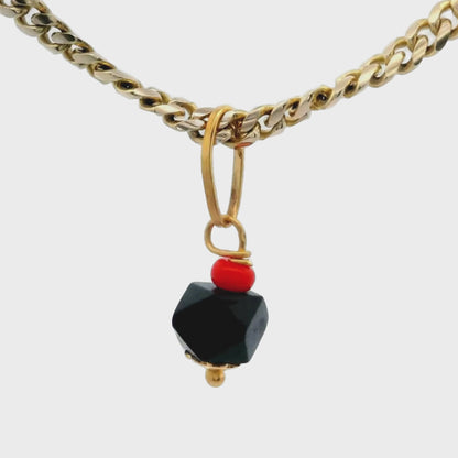 14K Yellow Gold Red Bead Accent Azabache Charm