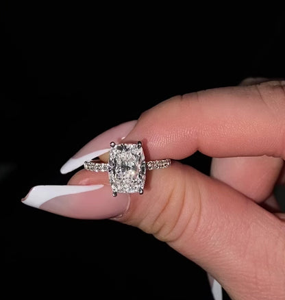 14KT White Gold Cushion-Cut Diamond Stone Engagement Ring