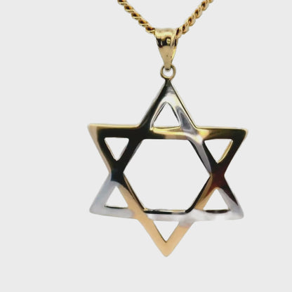 Pendentif étoile de David bicolore en or jaune 14 carats