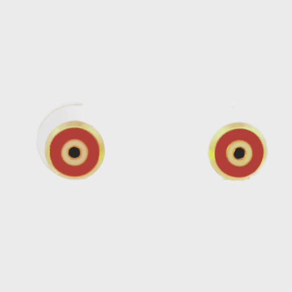 Pendientes de oro amarillo de 14 quilates con forma de "Mal de Ojo" en color rojo