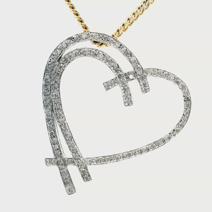 Pendentif coulissant en forme de cœur avec diamants en or blanc 14 carats
