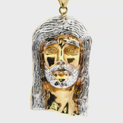 Pendentif tête de Jésus en or jaune et blanc 14 carats