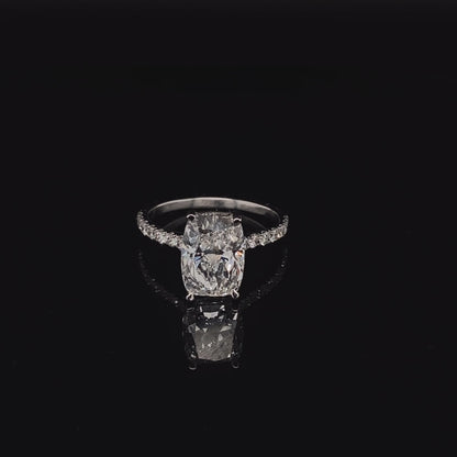 14KT White Gold Cushion-Cut Diamond Stone Engagement Ring